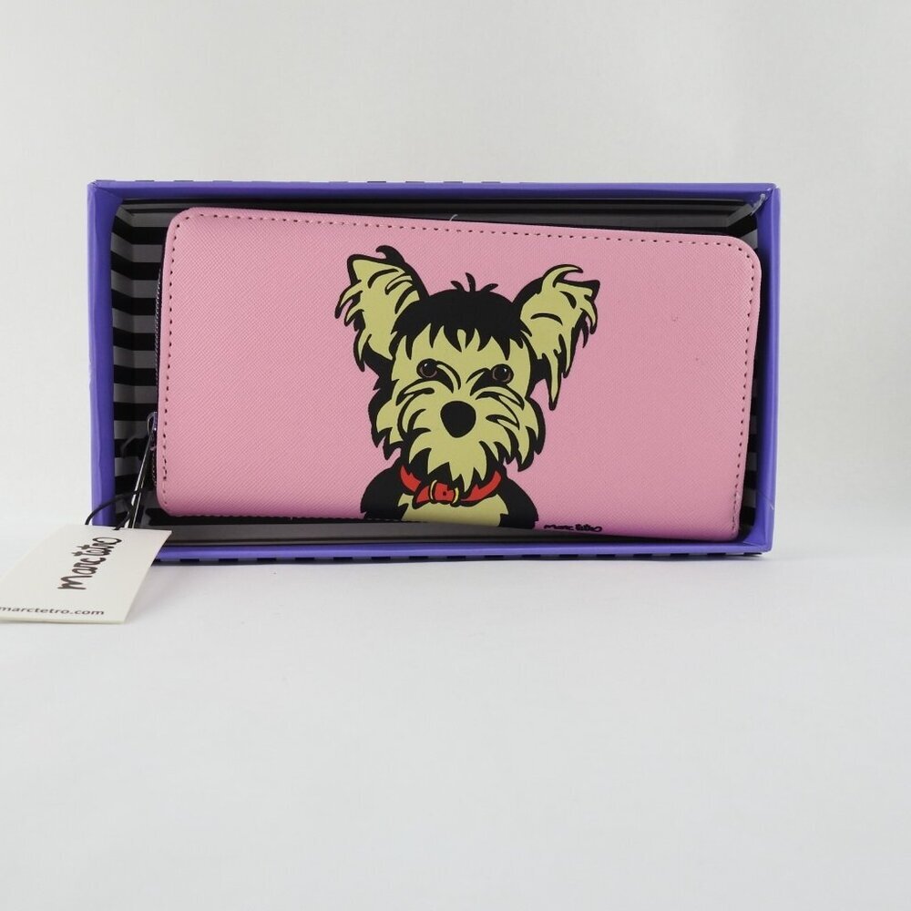 New Marc Tetro Yorkie Large Wallet Card Holder Pocket Zip Around Faux Leather - Picture 2 of 8